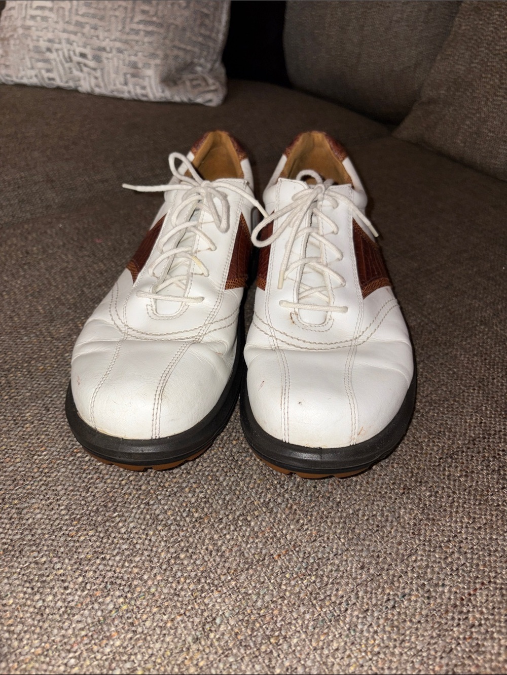 Ecco Men's Flexor White and Brown Leather Golf/Shoes - Classic Lace-Up EUC 43